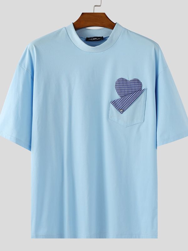 Men's Heart Patch Pocket Short Sleeve T-Shirt SKUL38086