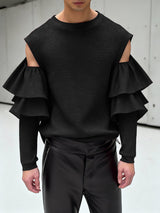 Men's Cutout Design Ruffle Long Sleeve T-shirt SKUL46571