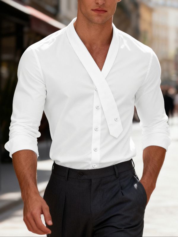 Men's Solid Color Button Long Sleeve Shirt SKUL43544