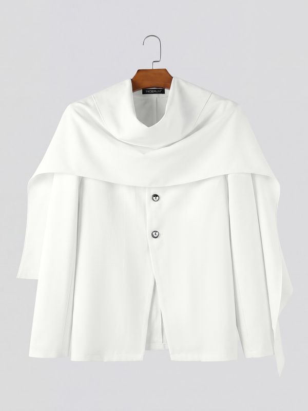 Men's Avant-Garde Runway Sculptural Draped Shawl Cape Single Button Long Sleeve Shawl Collar Blazer SKUL81867