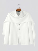Men's Avant-Garde Runway Sculptural Draped Shawl Cape Single Button Long Sleeve Shawl Collar Blazer SKUL81867