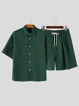 Men's Vintage High Street Slub Pleated Textured Two Pieces Outfit SKUL72615