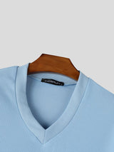 Men's Smart Casual Textured Slim Fit V-Neck Short Sleeve T-shirt SKUL69522