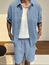 Mens Simple Textured Short Sleeve Two Pieces Outfit SKUL03662