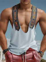 Men's Minimalist Ethnic Print Low Neck Tank SKUL14082