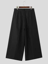 Mens Solid Pleated Casual Wide Leg Pants SKUK32792