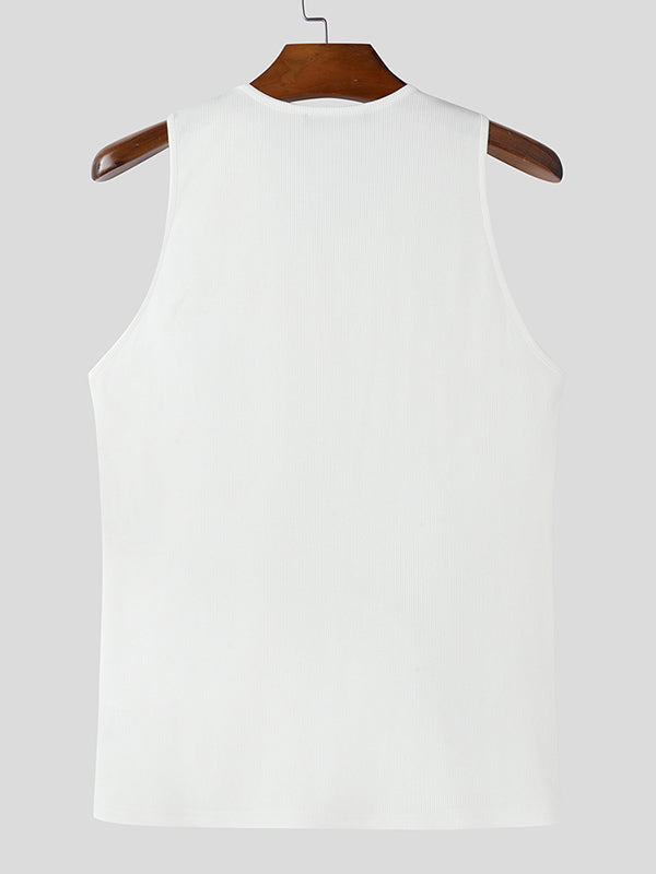 Mens Solid Color Asymmetrical Zip-Up Tank SKUL01332