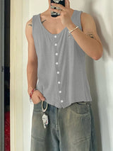 Men's Retro Textured Button-Down Tank SKUL54721