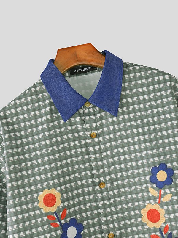 Men's Plaid Print Contrast Color Long Sleeve Shirt SKUL42675