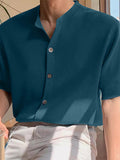 Mens Stand Collar Casual Short Sleeve Shirt SKUK61606