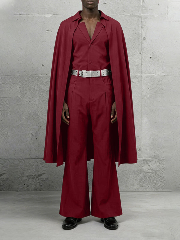 Men's Cape Patchwork Solid Color Two Pieces Outfit SKUL36485