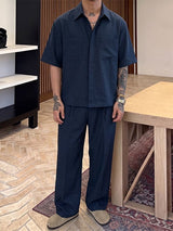 Men's Island Resort Minimalist Turn-down Collar Two Pieces Outfit SKUL76619