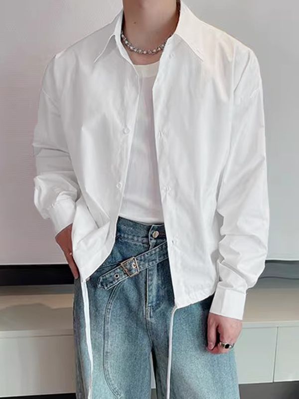 Men's Solid Drawstring Long Sleeve Shirt SKUL35117