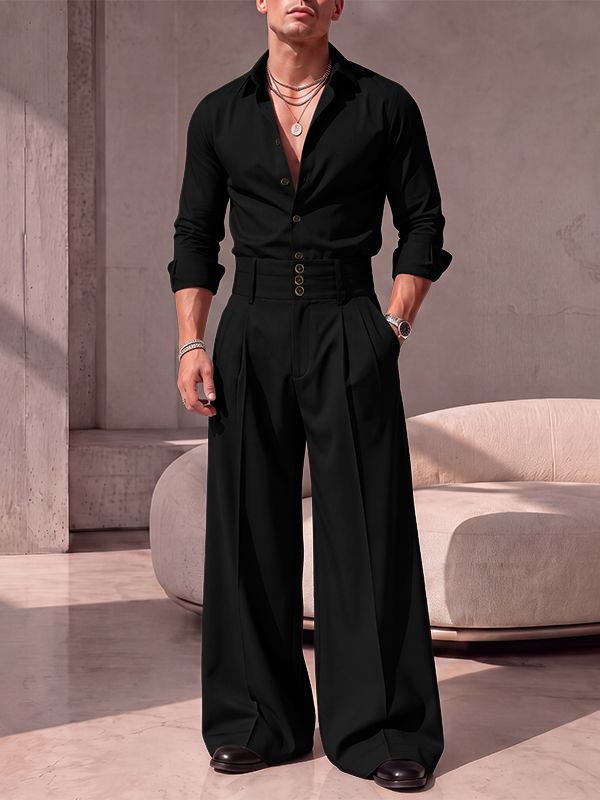 Men's Retro Quiet Luxury Multi Button Cummerbund Waist Pleated Two Pieces Outfit SKUL82400