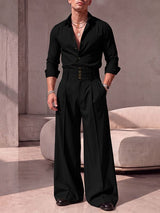 Men's Retro Quiet Luxury Multi Button Cummerbund Waist Pleated Two Pieces Outfit SKUL82400