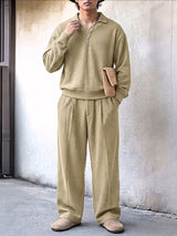 Men's High-Street Textured Polo Collar Two Pieces Outfit SKUL80488