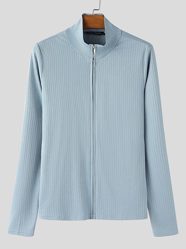 Men's Solid Color Textured Long Sleeve T-shirt SKUL48764