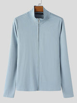 Men's Solid Color Textured Long Sleeve T-shirt SKUL48764