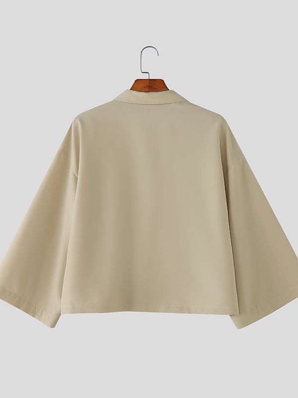 Men's Solid Color Cropped 3/4 Length Sleeve Shirt SKUL41332