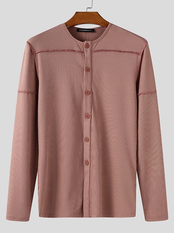 Men's Deconstructed Placket Button Long Sleeve T-Shirt SKUL37700