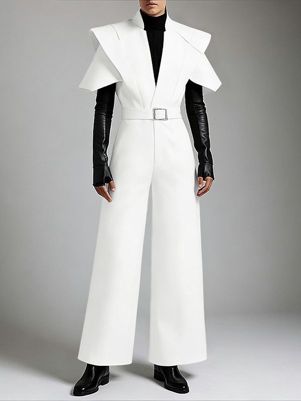 Men's Deconstructed Padded Shoulder Short Sleeve Jumpsuit SKUL47945