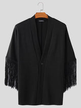 Mens Fringe Patchwork Long Sleeve Cardigan SKUK96653