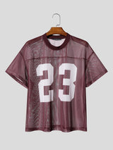 Men's Vintage High Street Number 23 Sheer Mesh Oversized Short Sleeve Jersey T-shirt SKUL53036