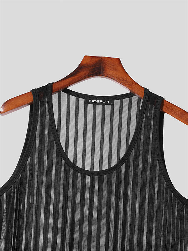 Mens Striped Mesh See Through Sleeveless Vest SKUK35601