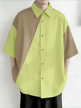 Men's Vintage Preppy Contrast Color Geometric Lapel Short Sleeve Shirt SKUL65873