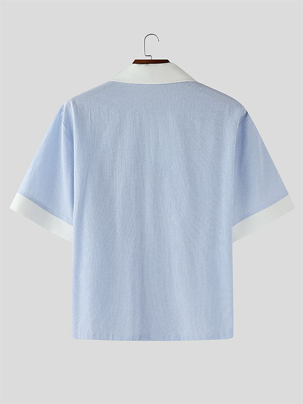 Men's Striped Color Block Short Sleeve Shirt SKUL23655