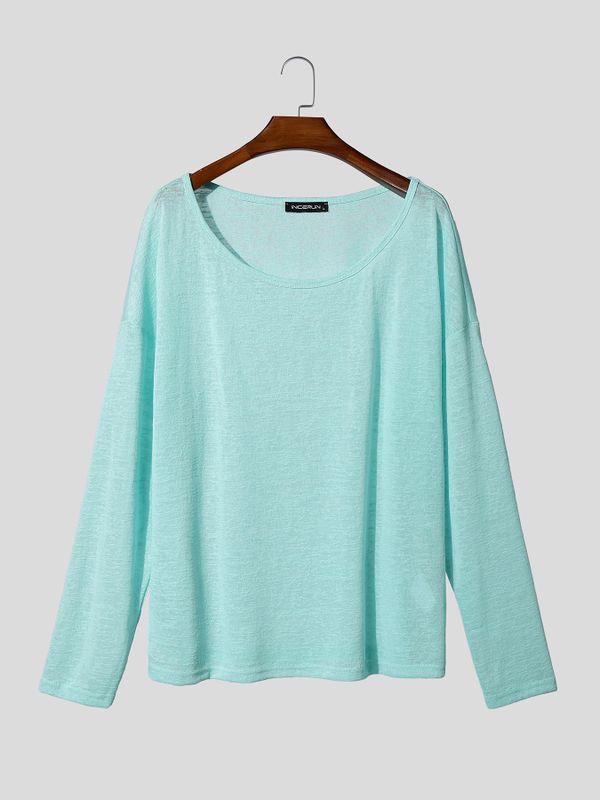 Men's Minimalist Harajuku Sheer Knit Scoop Neck Long Sleeve T-shirt SKUL70245