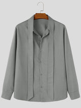 Men's Korean Dandy Evening Date Long Ribbon Tie Neck Lapel Collar Shirt SKUL84784