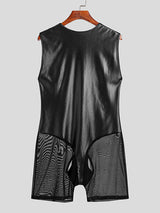 Mens PU Leather Mesh Patchwork Bodysuit SKUJ91189