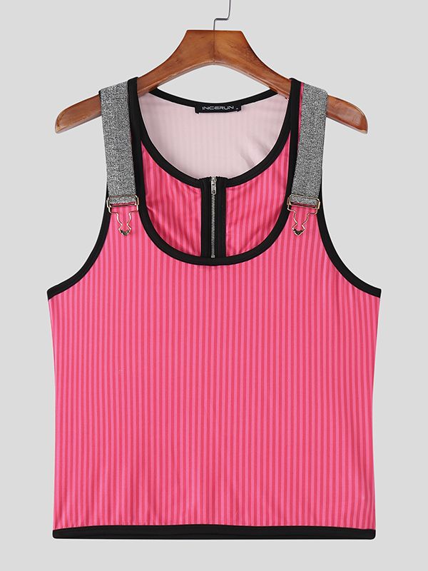 Men's Knit Striped Half Zipper Tank SKUL47998