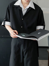 Men's Faux Two Piece Striped Color Block Short Sleeve Shirt SKUL36346