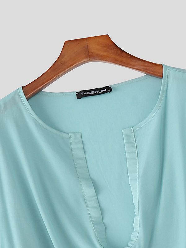 Men's Solid Color V Neck Long Sleeve T-shirt SKUL51933