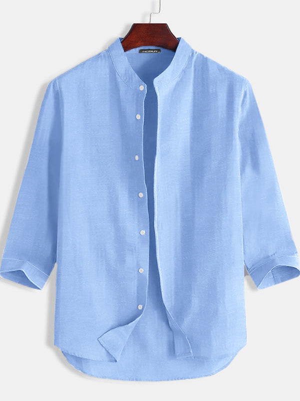 Mens Stand Collar Three-quarter Sleeve Shirt SKUJ11427