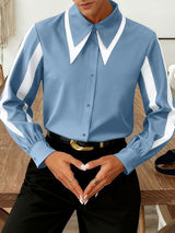 Men's Contrast Color Casual Long Sleeve Shirt SKUL46098