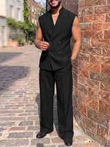 Men's Elegant Double-Breasted Stand Collar Two Pieces Outfit SKUL77311