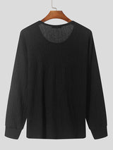 Mens Metal Button Detail Textured Long Sleeve T-Shirt SKUK79519