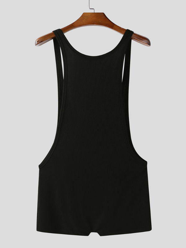 Men's Solid Color Knit Low Neck Bodysuit SKUL21188