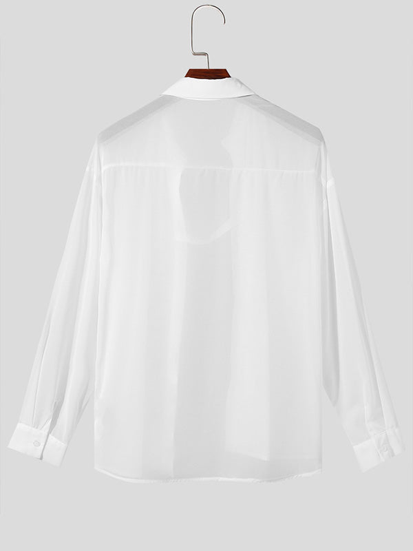 Mens Ruffles See Through Long Sleeve Shirt SKUK64165