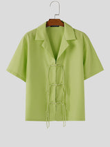 Mens Solid Color Lace-Up Short Sleeve Shirt SKUL09336