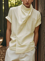 Mens Solid Color Casual High Neck Short Sleeve T-Shirt SKUL18988