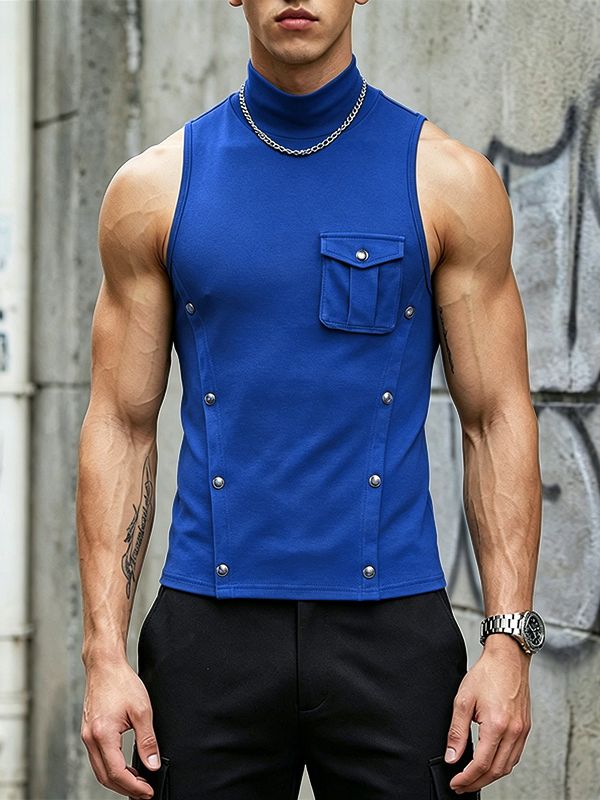 Men's Avant-Garde Asymmetrical Studded Wrap Tank SKUL63843