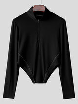 Mens Cut-Out Design Metal Zipper Long Sleeve T-Shirt SKUK97827