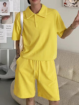 Mens Solid Color Short-Sleeve Two Pieces Outfit SKUL08491