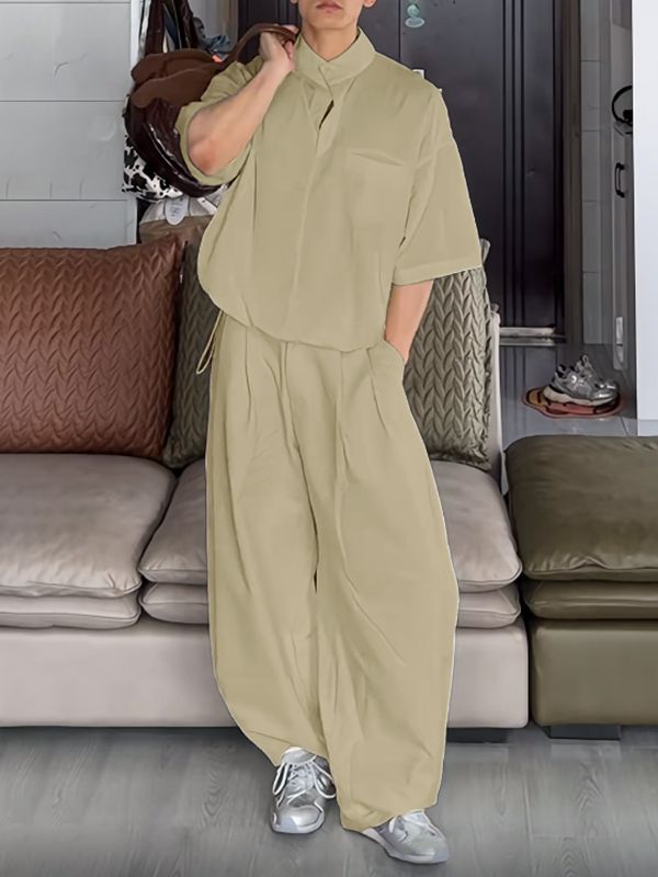 Men's Solid Color Casual Two Pieces Outfit SKUL46239