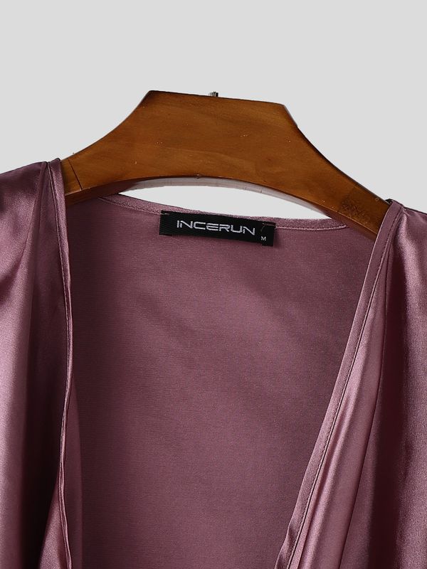 Men's High-End Party Silky Satin Draped Deep Cowl Neck Tank SKUL71414