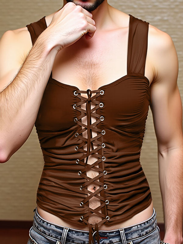 Mens Drawstring Cropped Sleeveless Tank SKUL04269